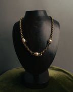 "YVES SAINT LAURENT" 80's-90's Gold-tone rolo chain necklace with faux pearl accents