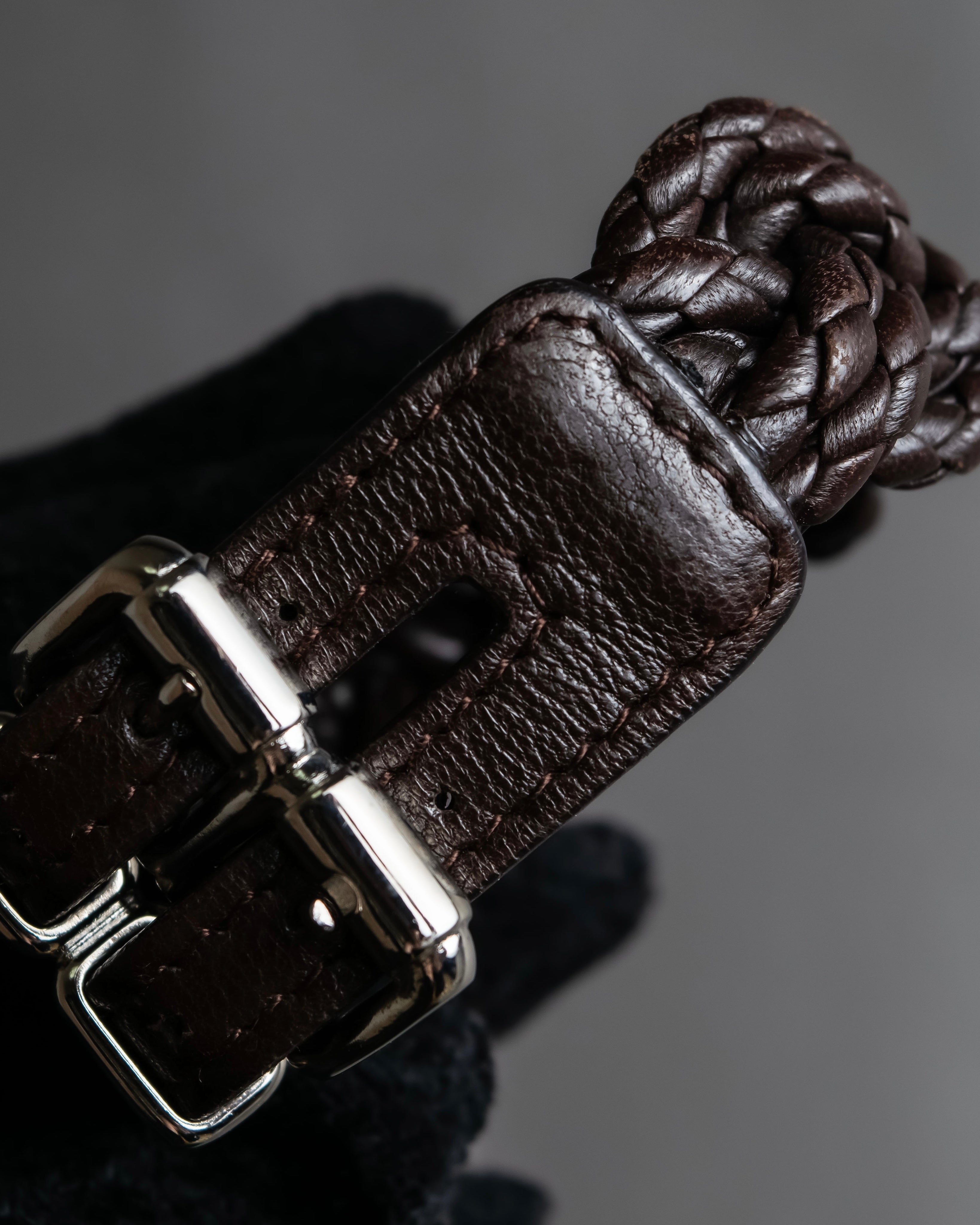 "Vintage intrecciato double buckle leather bracelet"