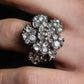 "CHANEL" Cocomark engraved rhinestone design camellia ring