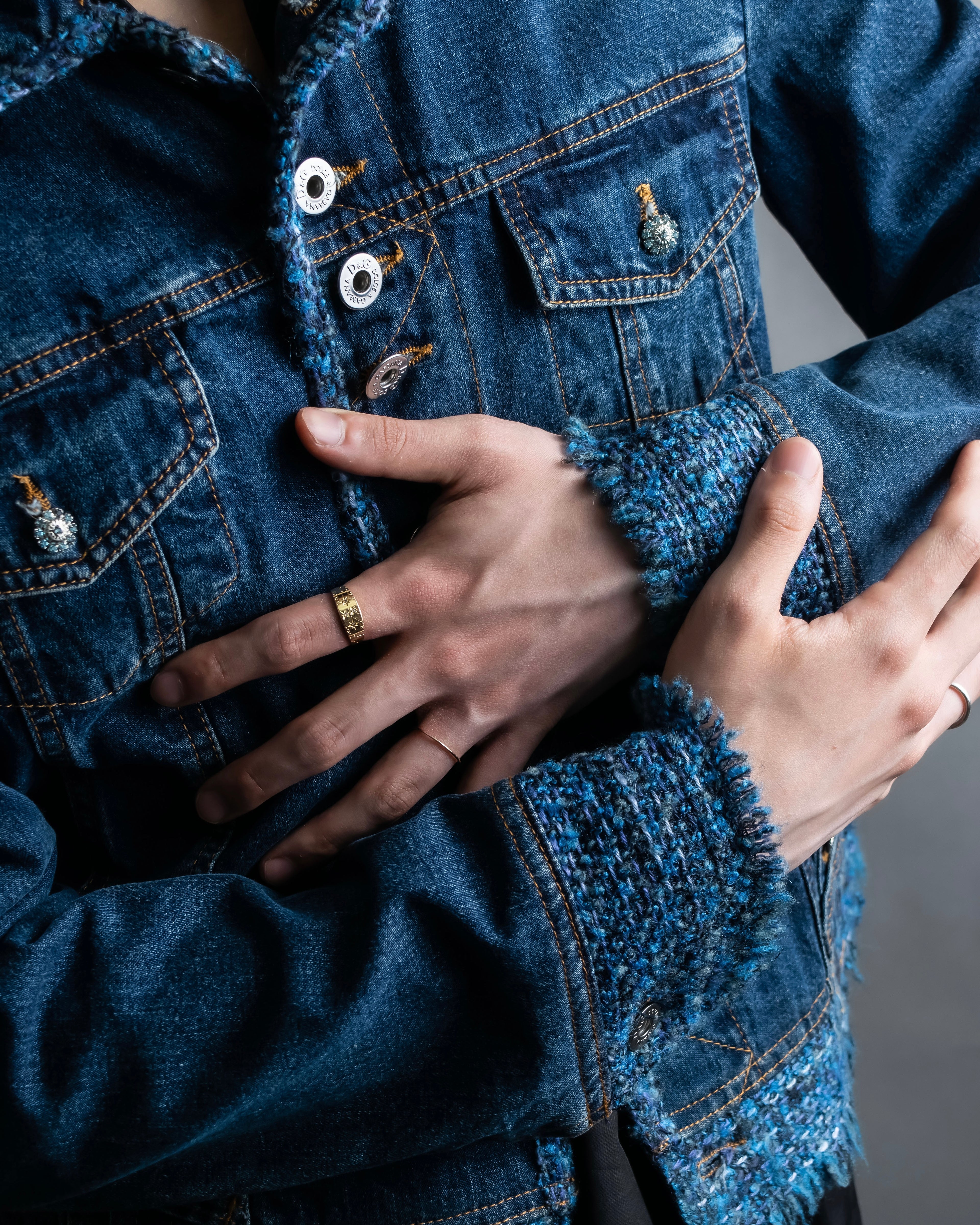 “D&amp;G” Tweed attached bijou button denim jacket