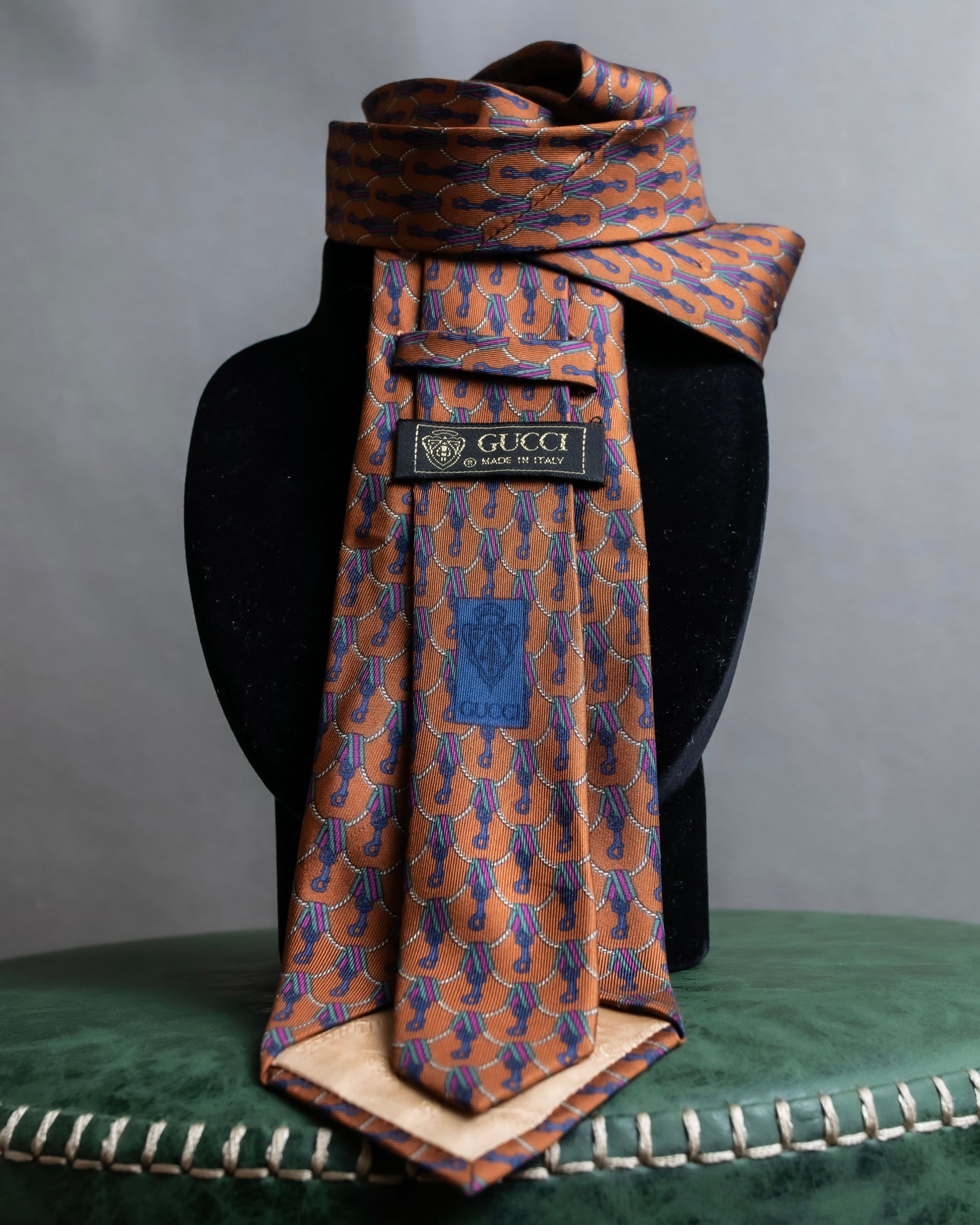 "GUCCI" Horsebit & GG pattern silk neck tie