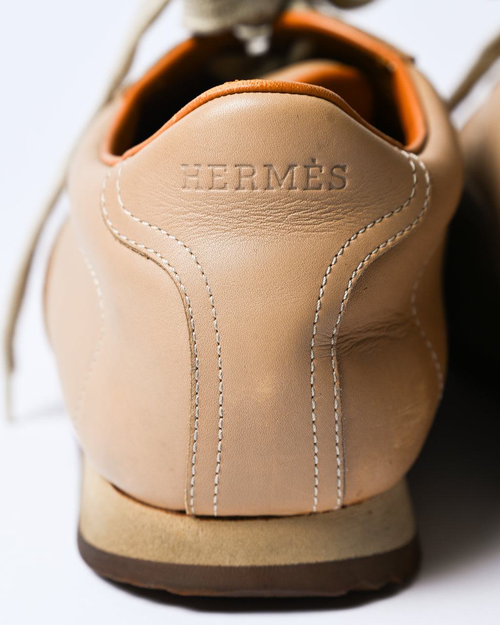 HERMES/ “Quick” H-Logo Leather Sneaker Brown