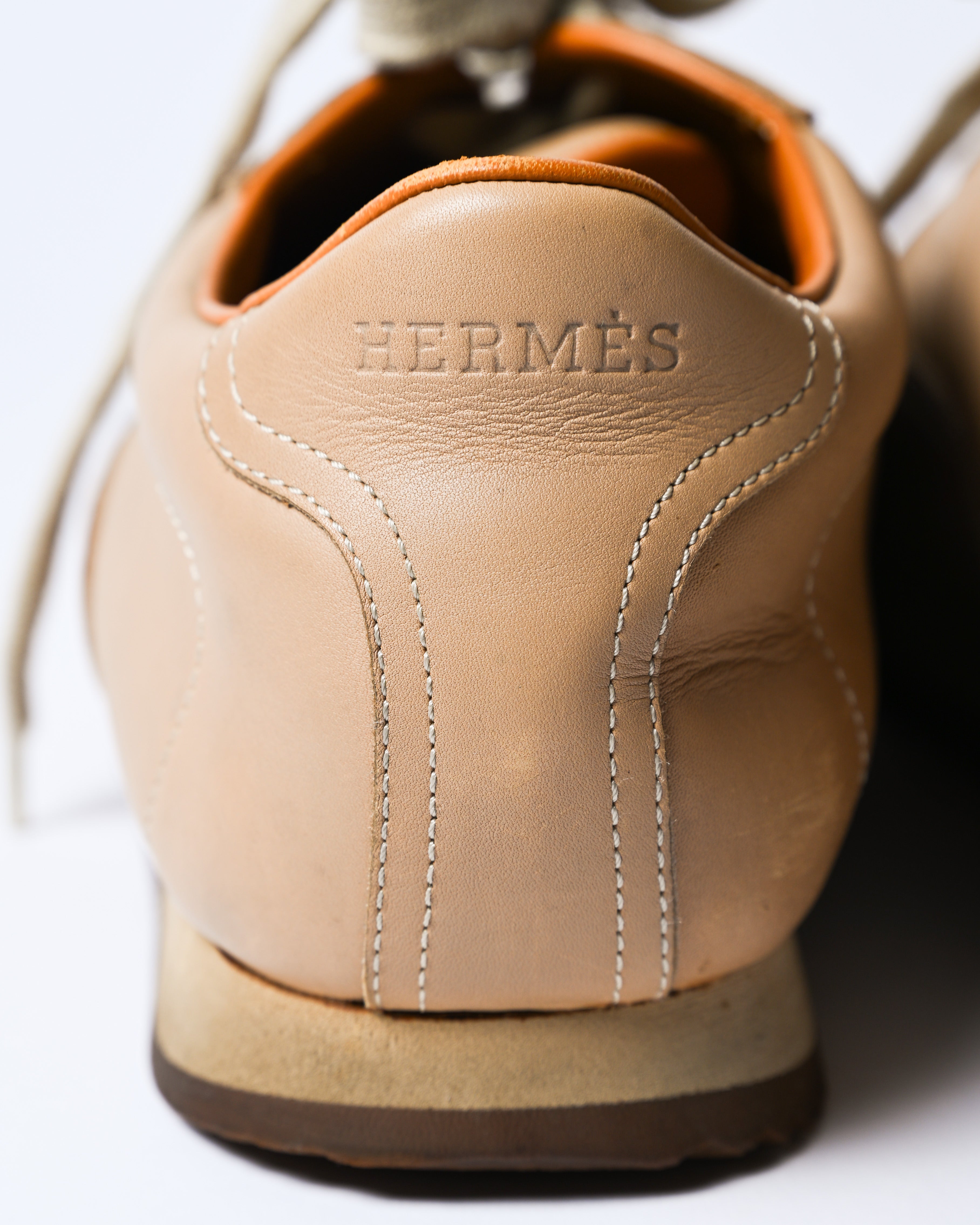 HERMES/ “Quick” H-Logo Leather Sneaker Brown