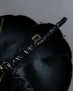 "CHANEL" Black camellia motif brooch