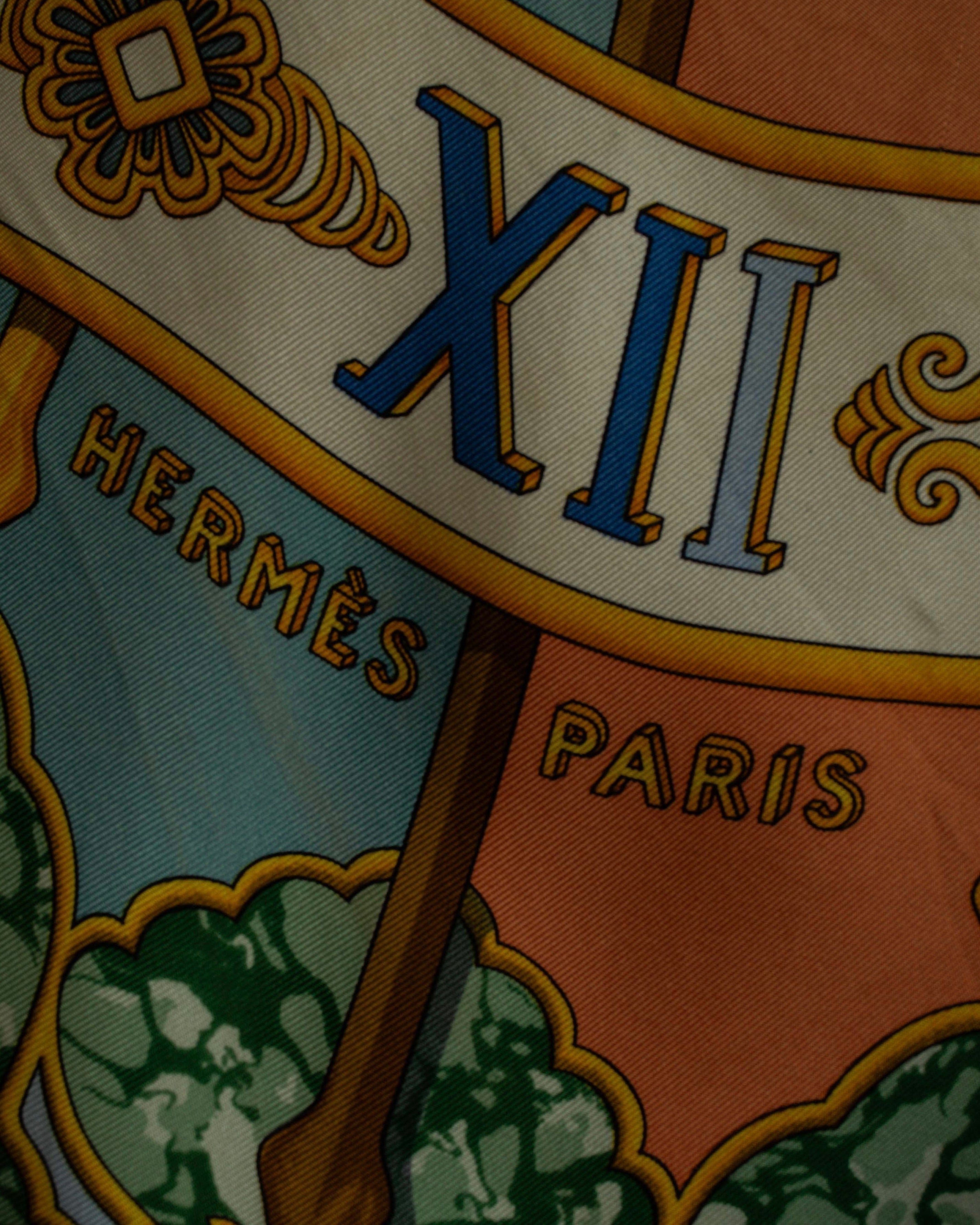 "HERMES" Carpe Diem design Carré 90 silk scarf