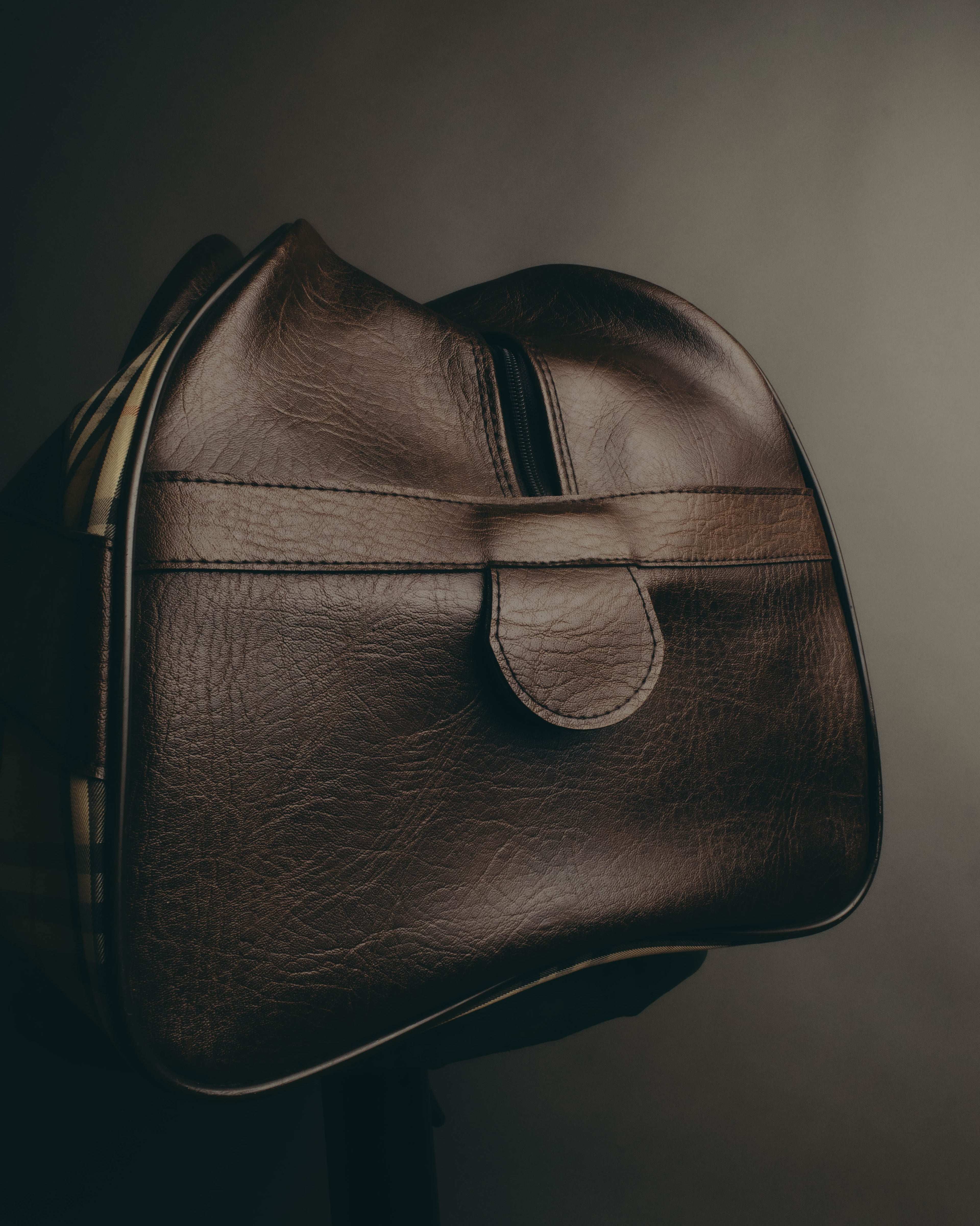 -SPECIAL- "Burberrys" 80's-90's Classic check textured leather boston bag