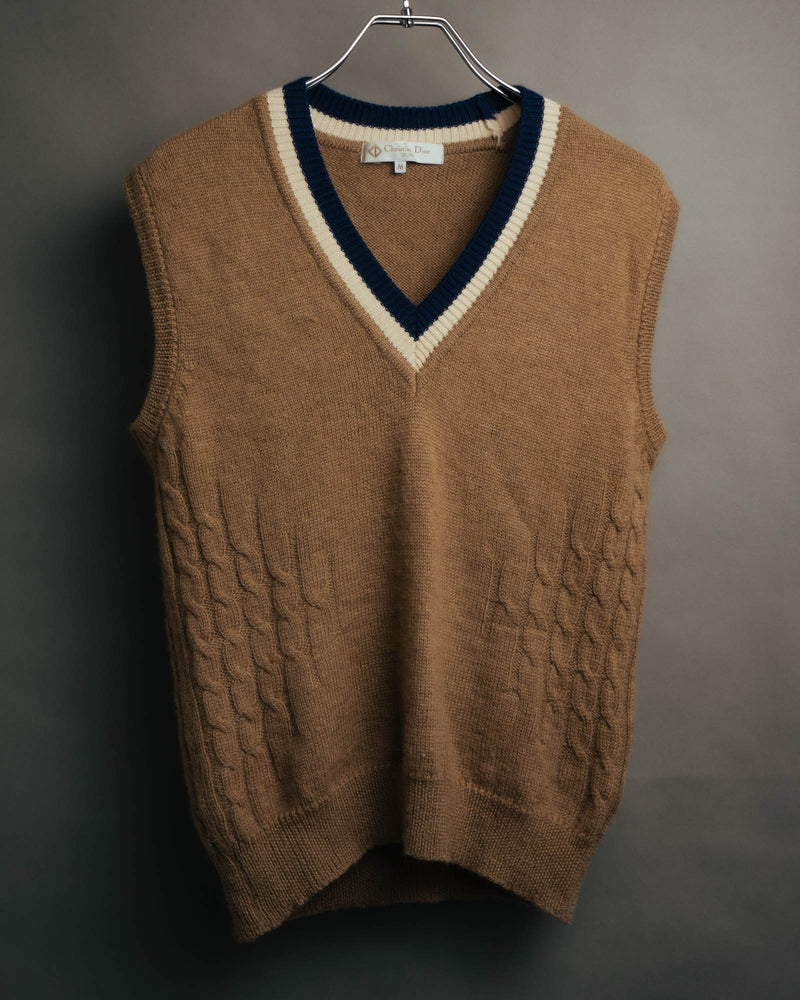 "Christian Dior" 80's-90's Preppy cable knit sweater vest