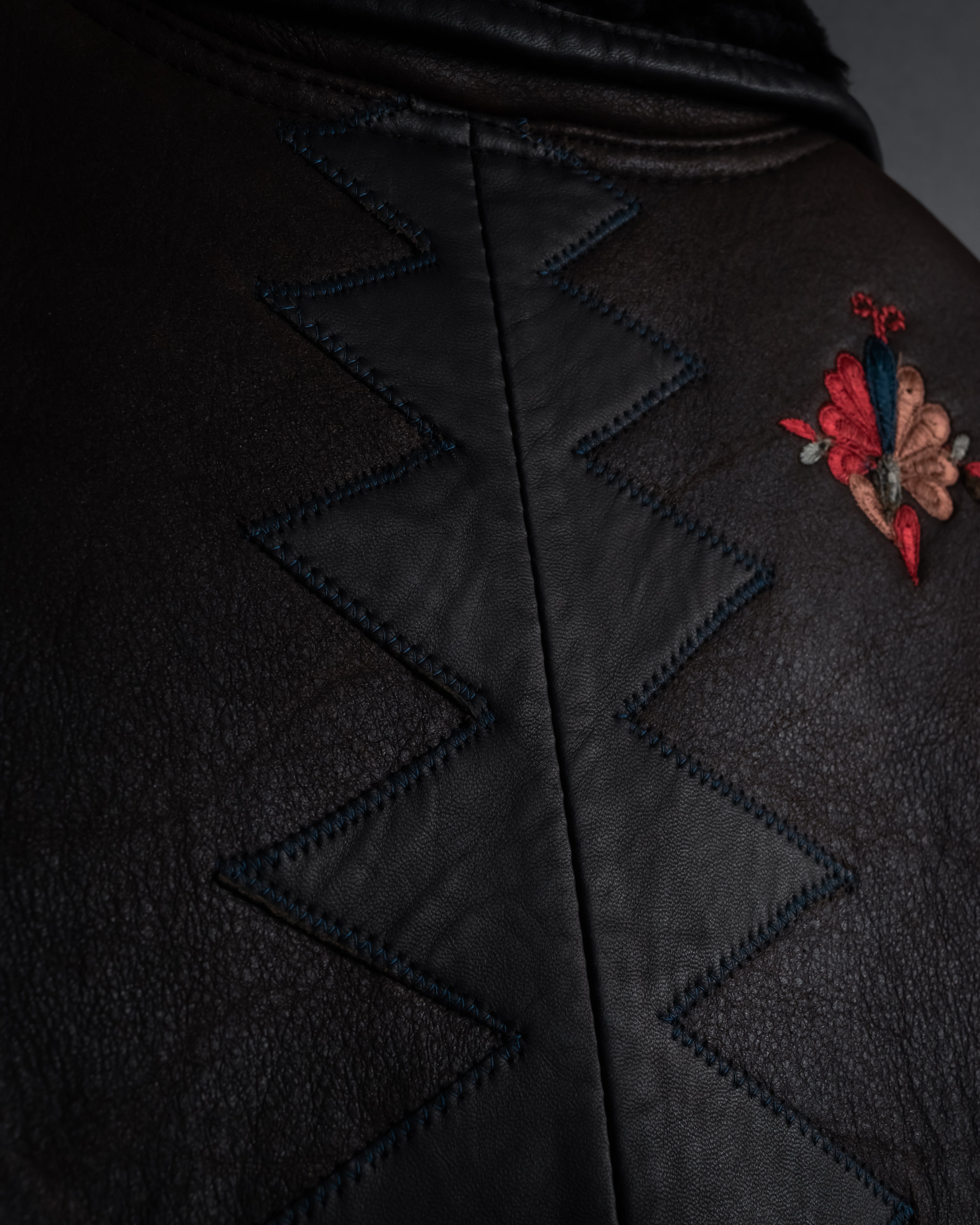 “KENZO” 80’s Folkloric shearling-lined leather long coat