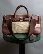 "ADMJ" Leather &amp; canvas combination 2way shoulder bag
