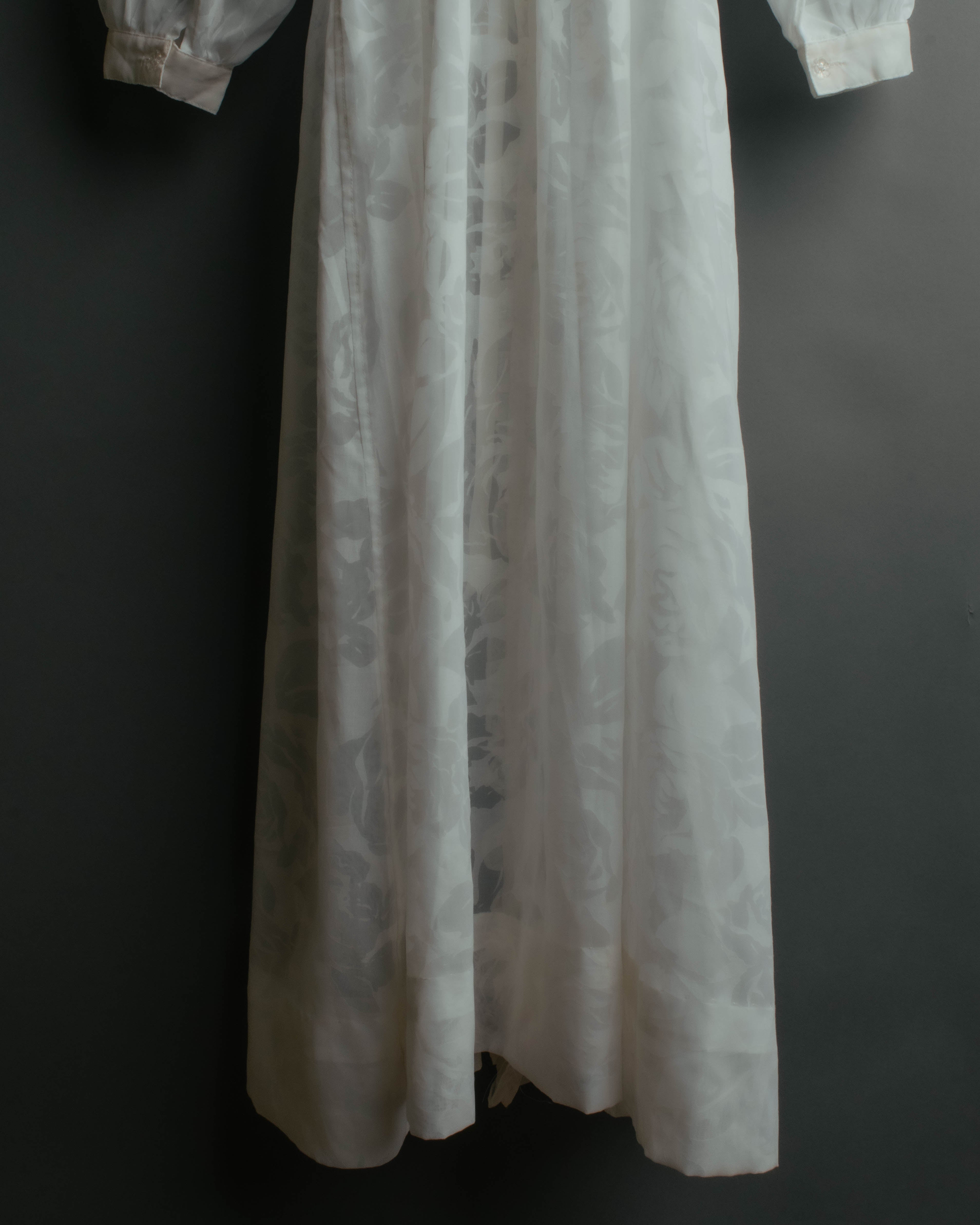 “Yves Saint Laurent” 80’s-90’s Sheer floral ruffle lingerie robe