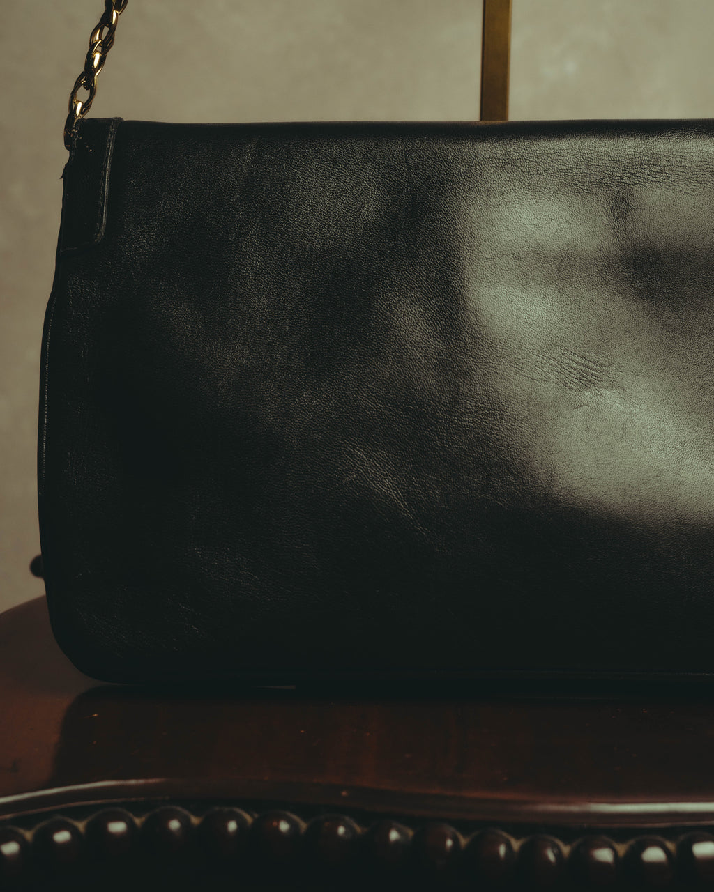 “BALENCIAGA” 80’s-early 90’s double BB leather chain shoulder bag