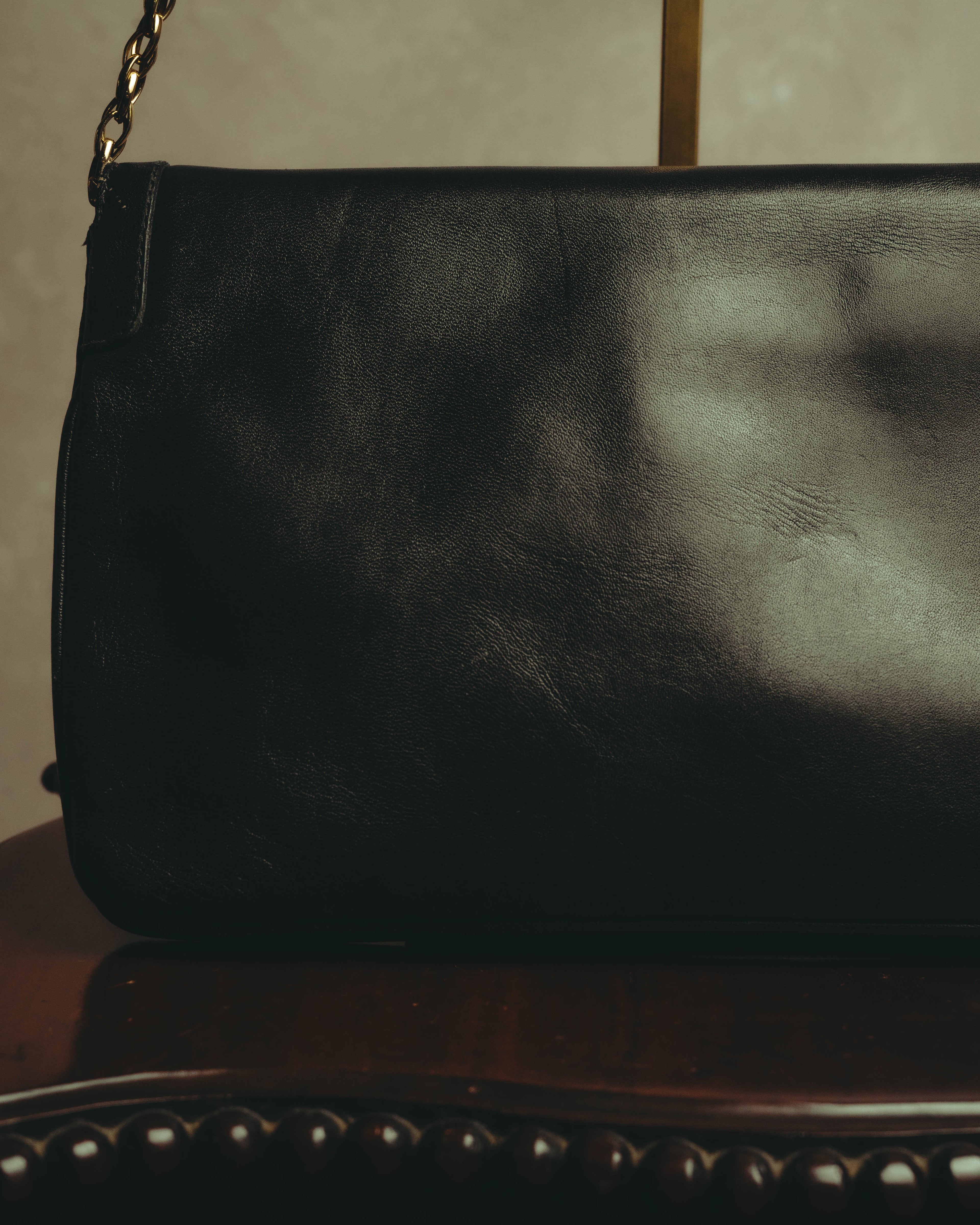 “BALENCIAGA” 80’s-early 90’s double BB leather chain shoulder bag