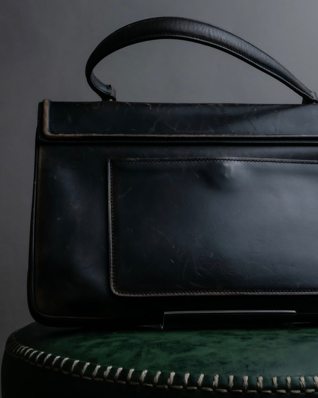 "PRADA" Aged metal parts design leather hand bag