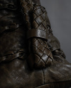 "FALORNI" Braided leather dome boston bag