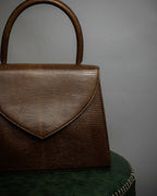 "YVES SAINT LAURENT" Flap design lizard embossed leather hand bag