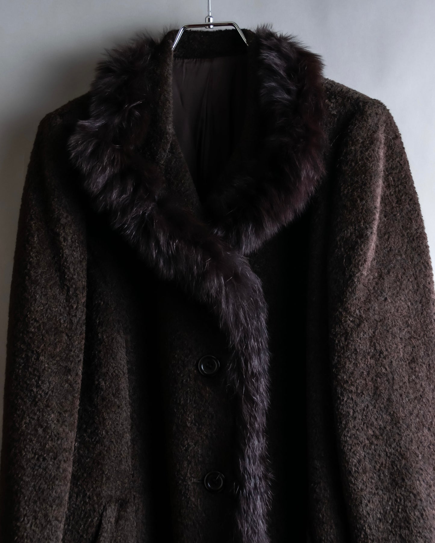 Vintage blue fox fur docking alpaca blend long coat