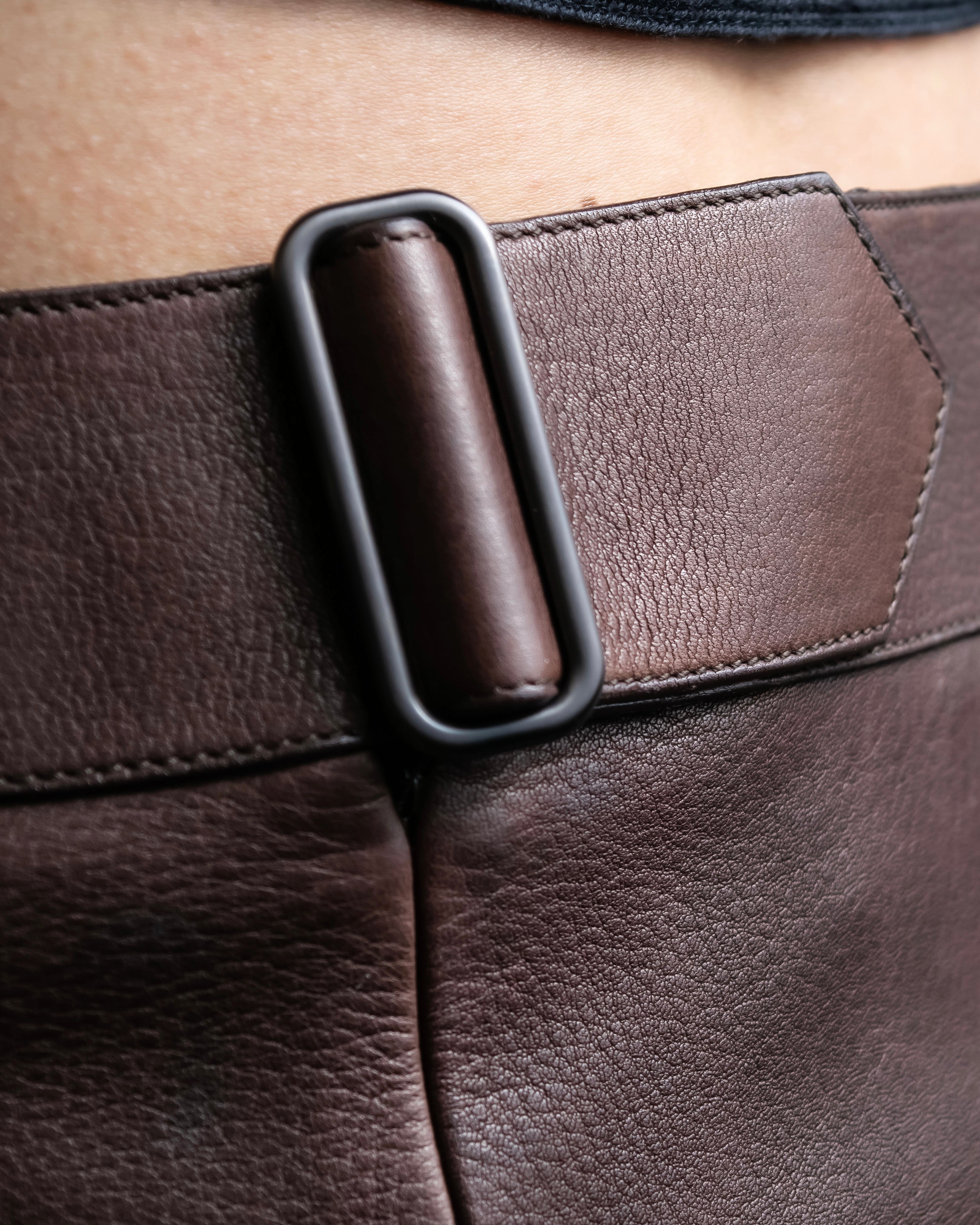 "Hermes by Gaultier" Round Pocket Wine Red Leather Skirt