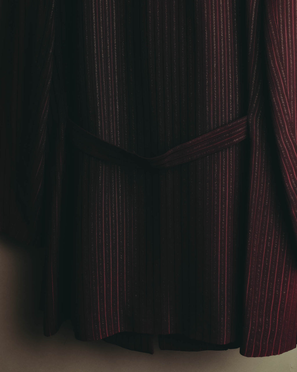 -SPECIAL- “Yves Saint Laurent“ 80's-90's Swiss fabric lurex stripe collarless long jacket