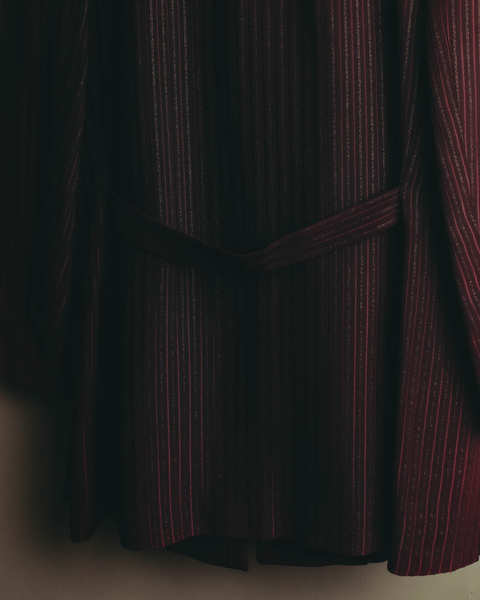 -SPECIAL- “Yves Saint Laurent“ 80's-90's Swiss fabric lurex stripe collarless long jacket