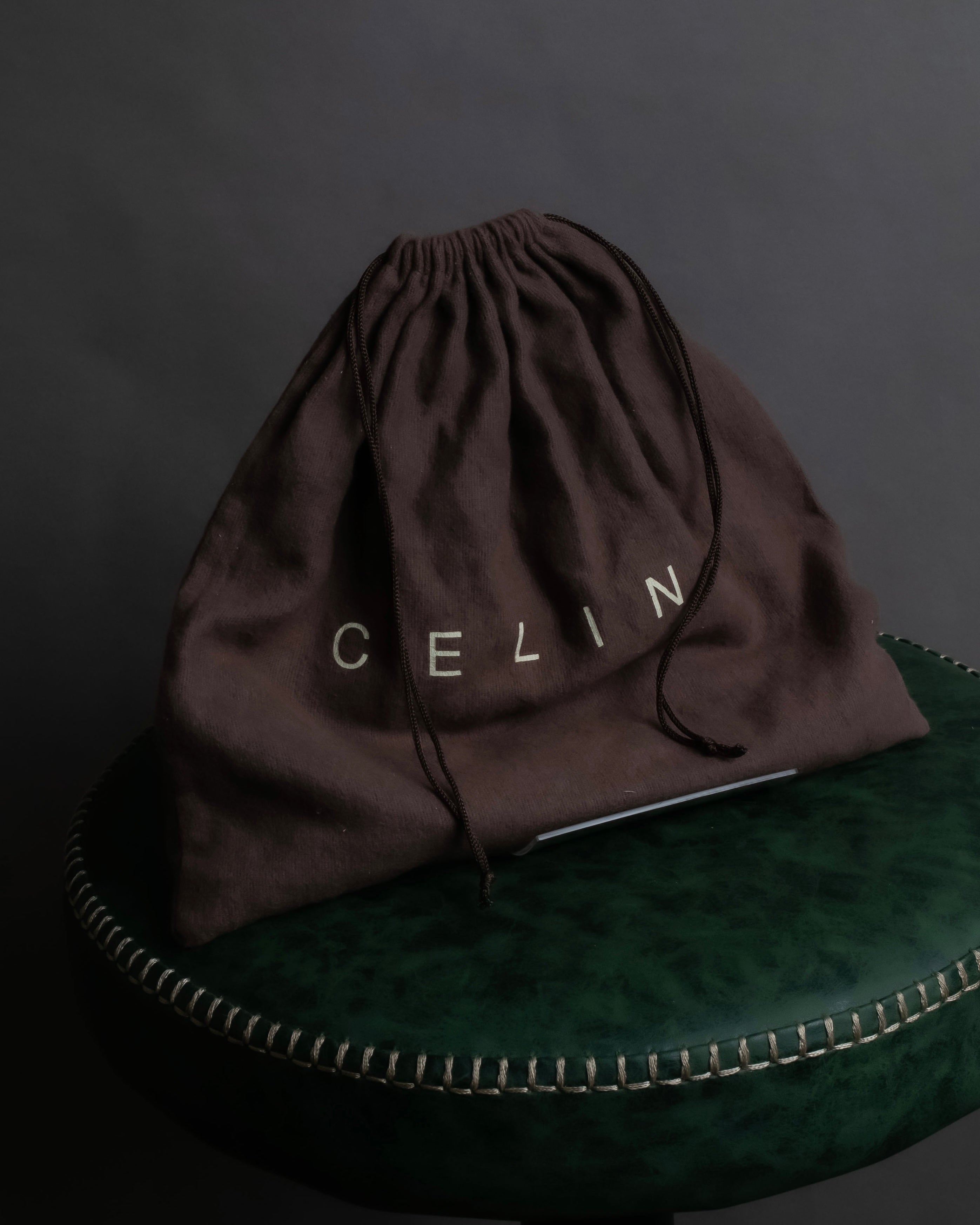 "CELINE" Oval link chain design leather combination belt