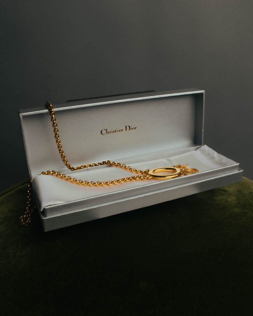 "Christian Dior" 90's-00's Gold tone logo charm pendant necklace