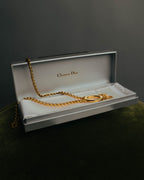 "Christian Dior" 90's-00's Gold tone logo charm pendant necklace
