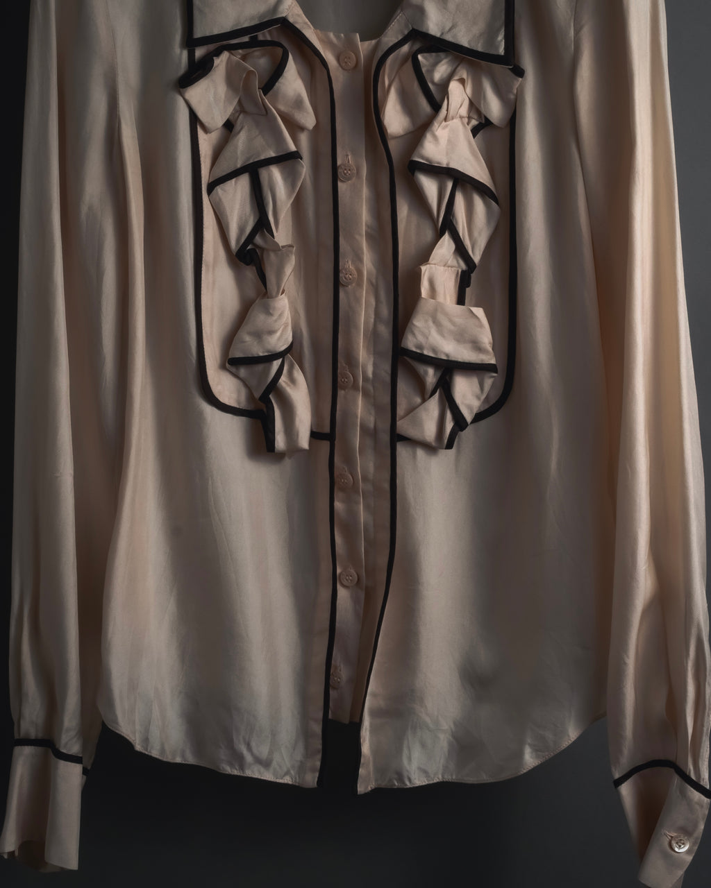 "CELINE" 00’s Piped ruffle silk blouse