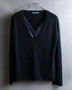 "DOLCE & GABBANA" Lace layered design V-neck knit