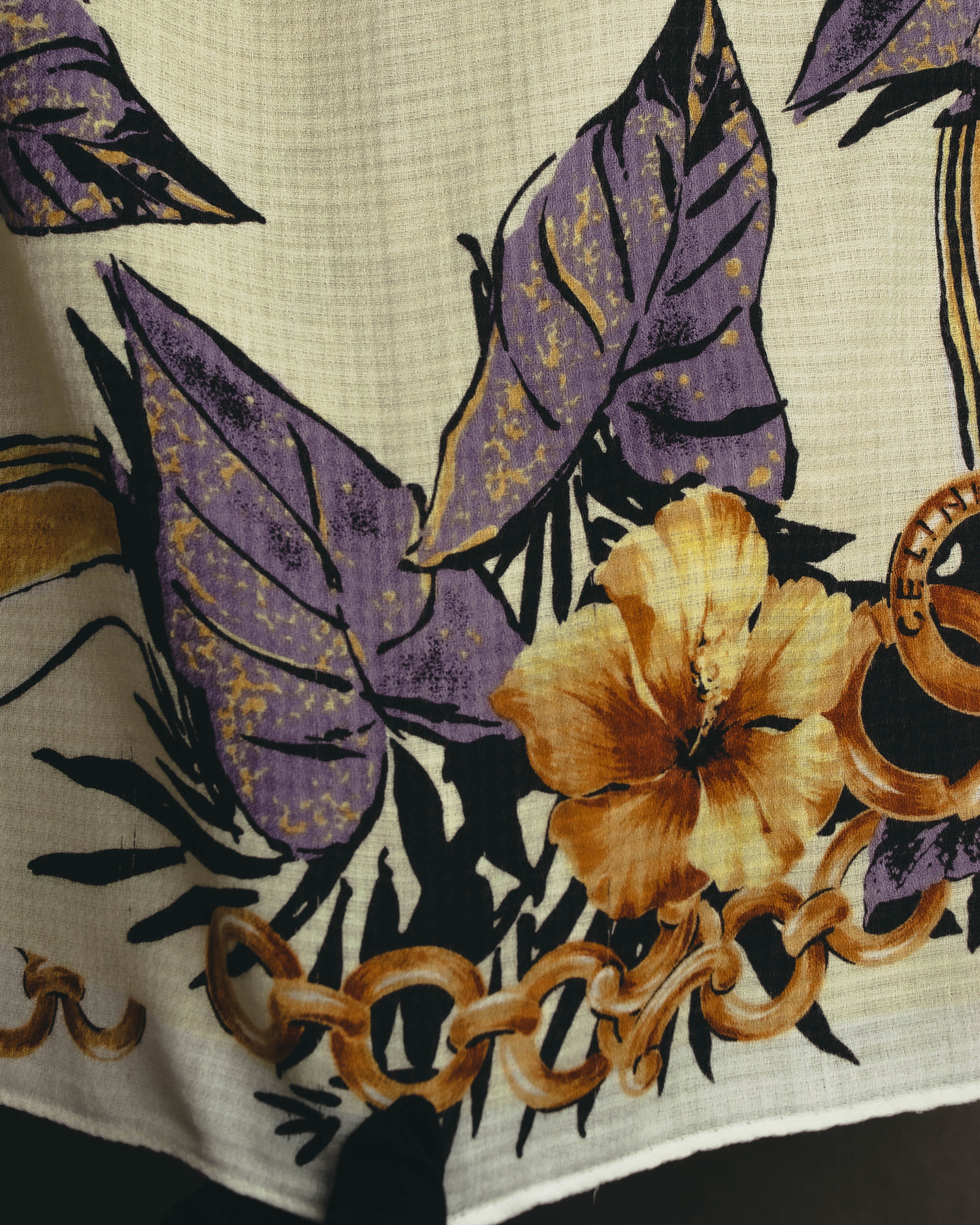 "CELINE" 90's-00's Floral printed cotton scarf