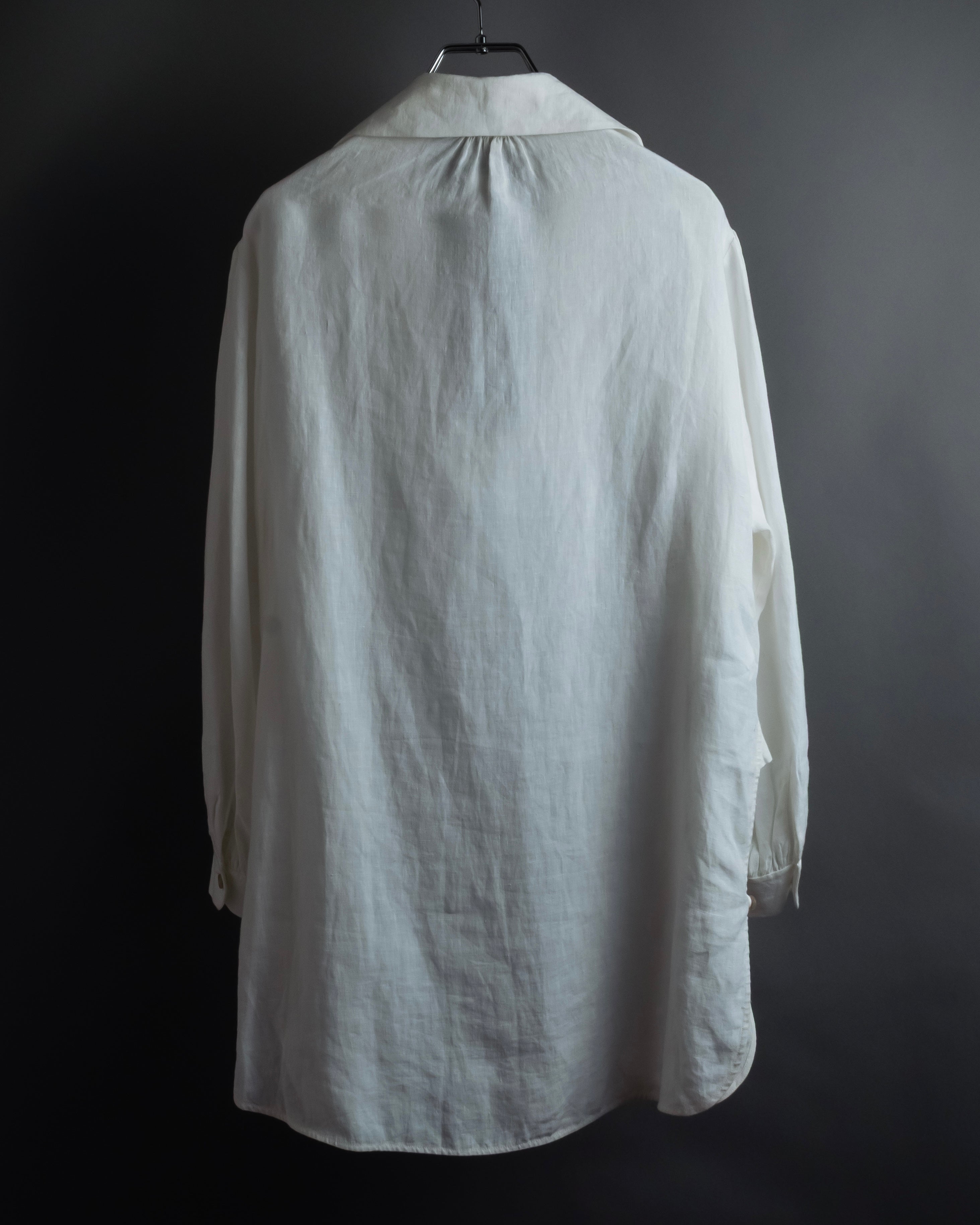 "GUCCI" Michele period ruffle round collar linen pullover shirt