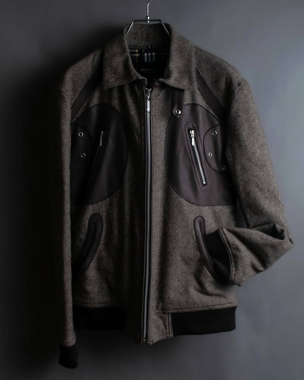 "BURBERRY Black Label" Leather combination design zip-up blouson