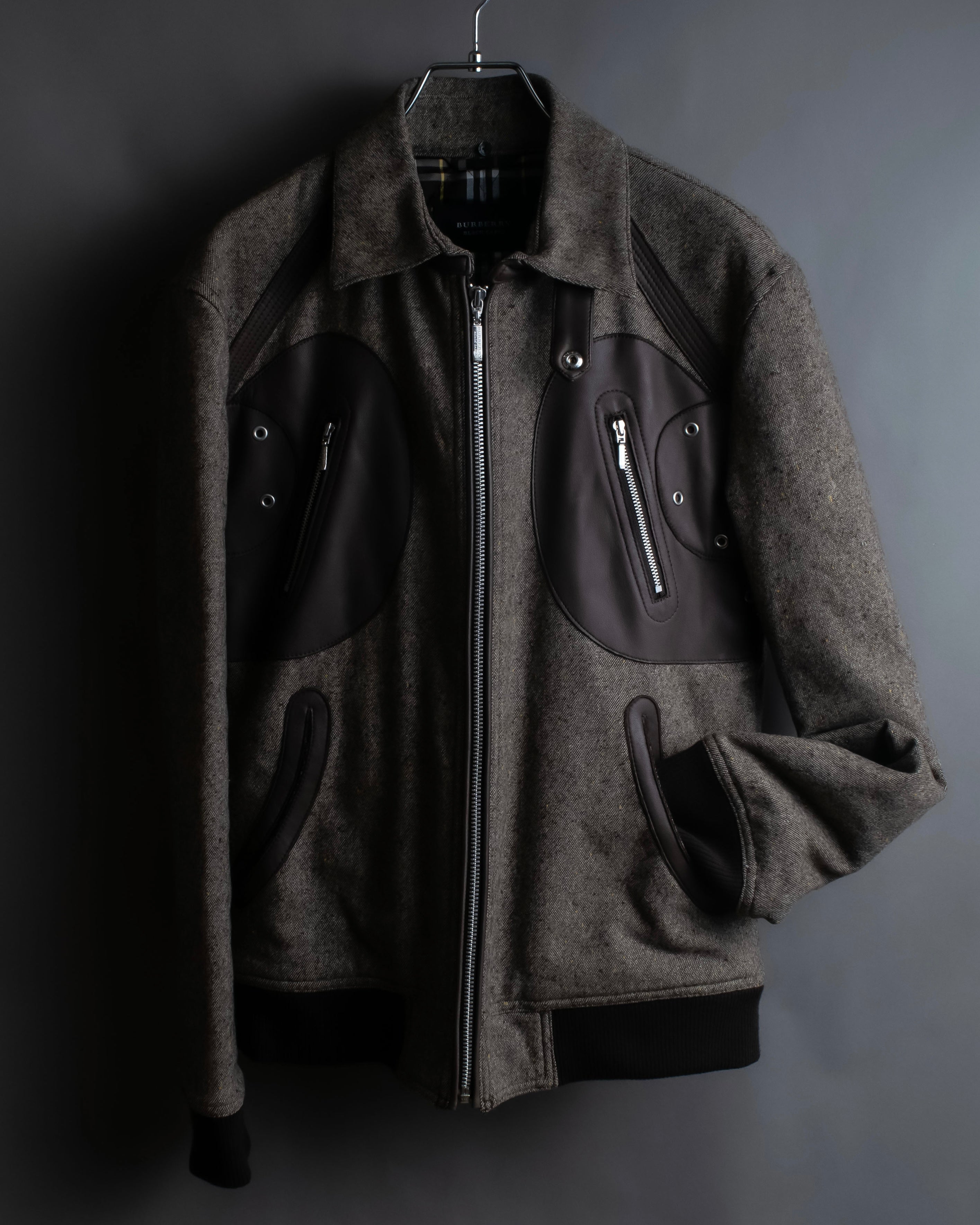 "BURBERRY Black Label" Leather combination design zip-up blouson