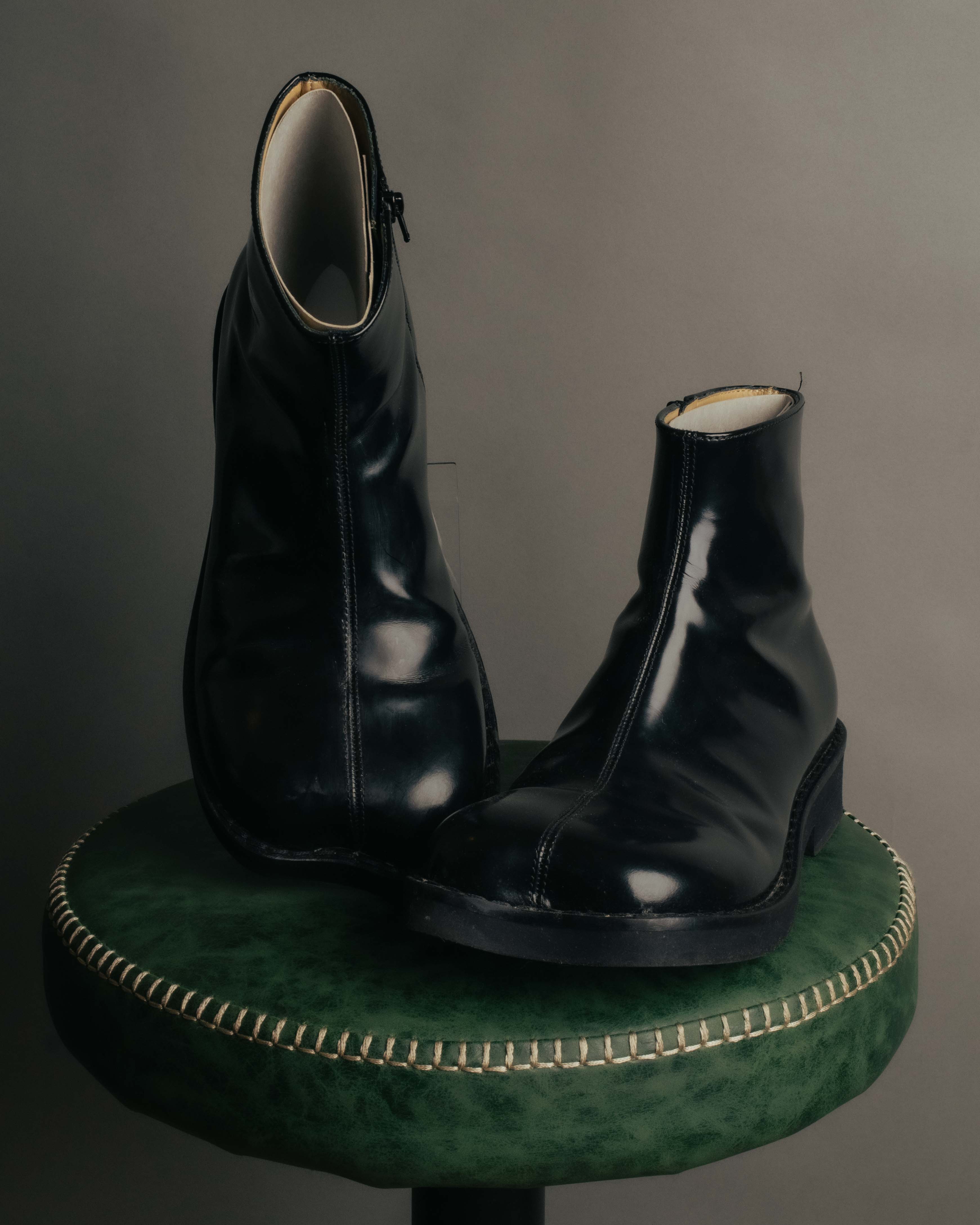 "MM6 Maison Margiela" 2010's Glossy leather side zip ankle boots