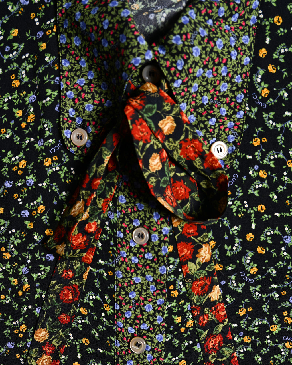 GUCCI × LIBERTY LONDON/ 2020AW Original Floral Pattern Fabric Ribbon Tie Button Down Shirt