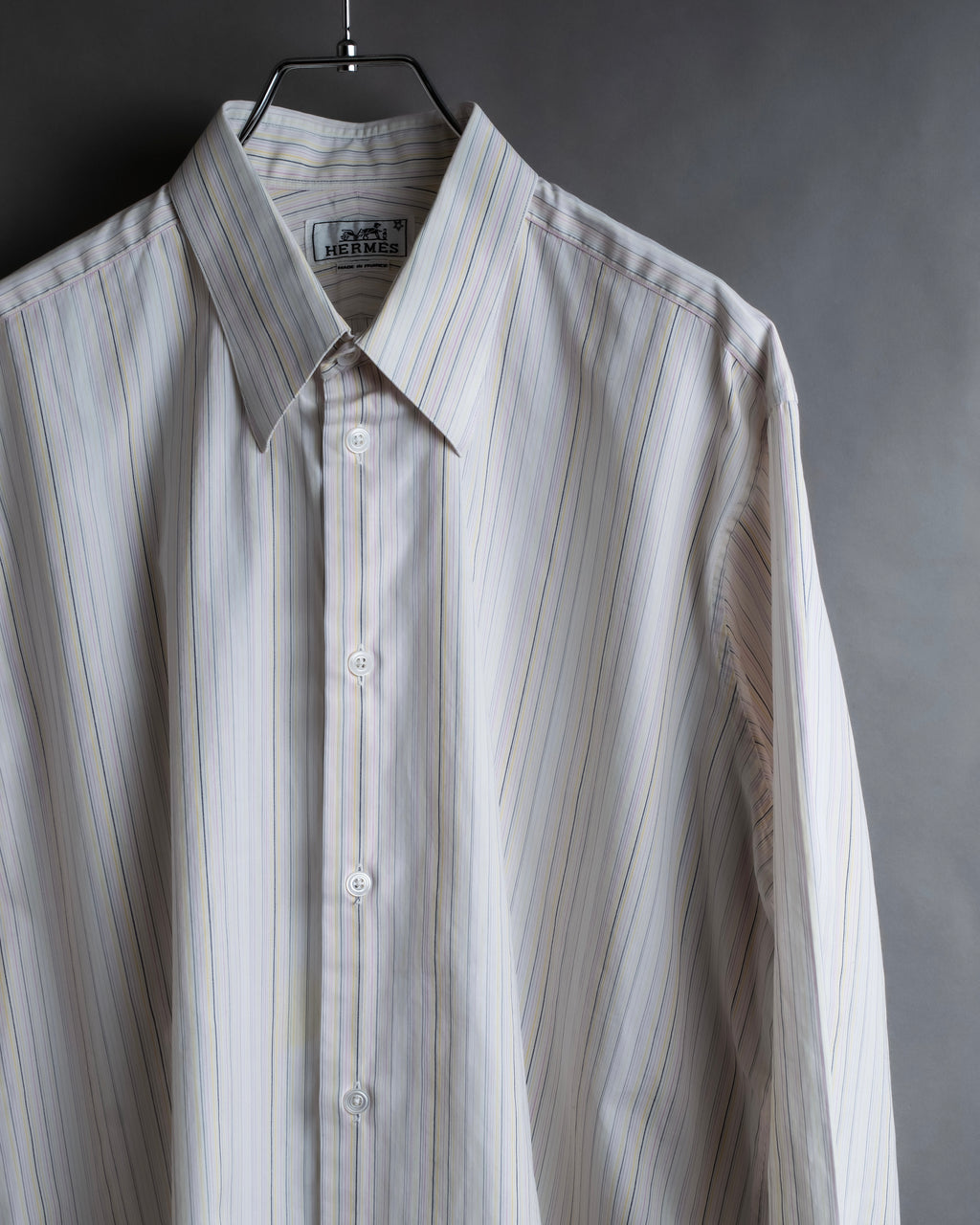 "HERMES" Multi-stripe pattern hand-sewn nuance cotton shirt