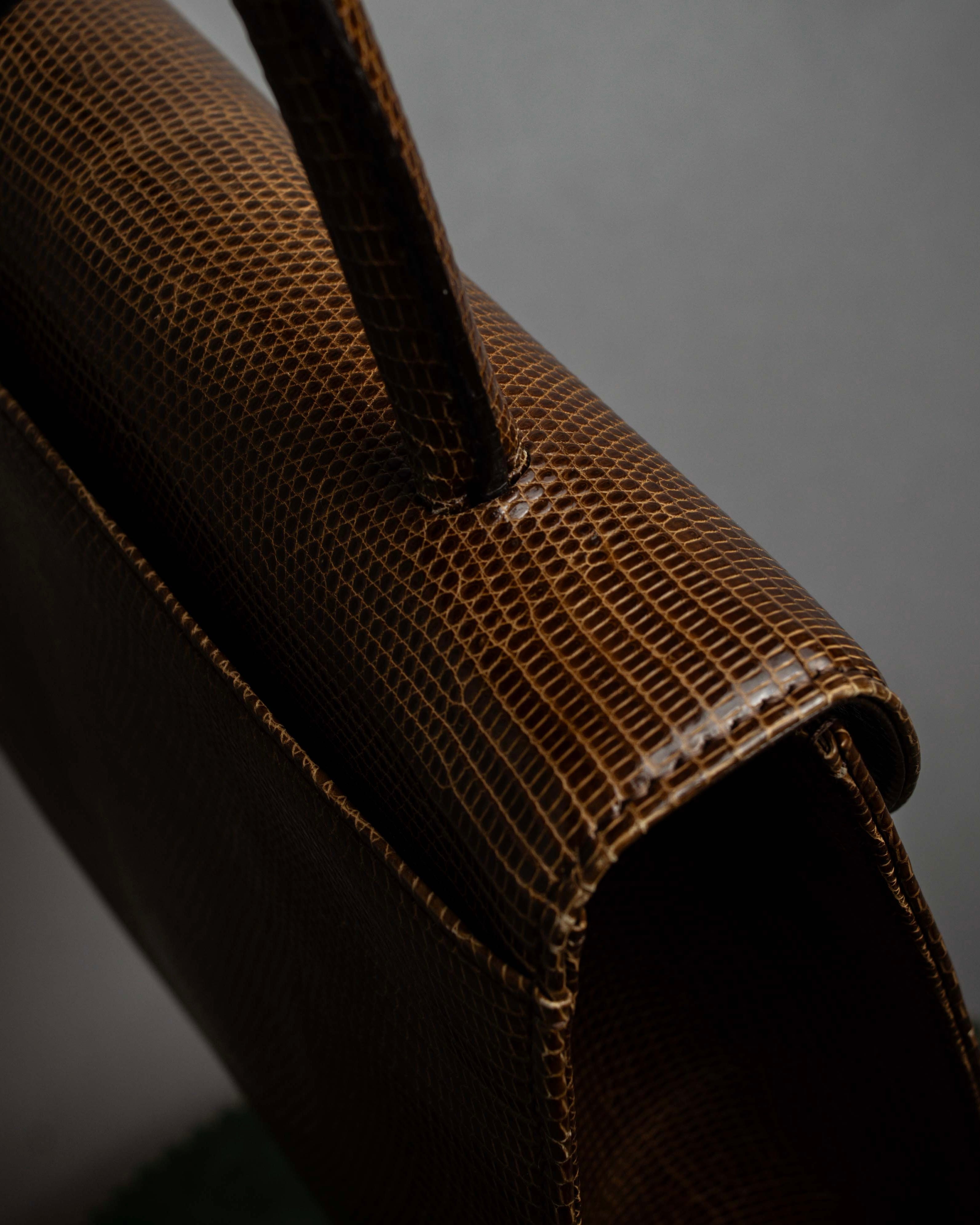 "YVES SAINT LAURENT" Flap design lizard embossed leather hand bag