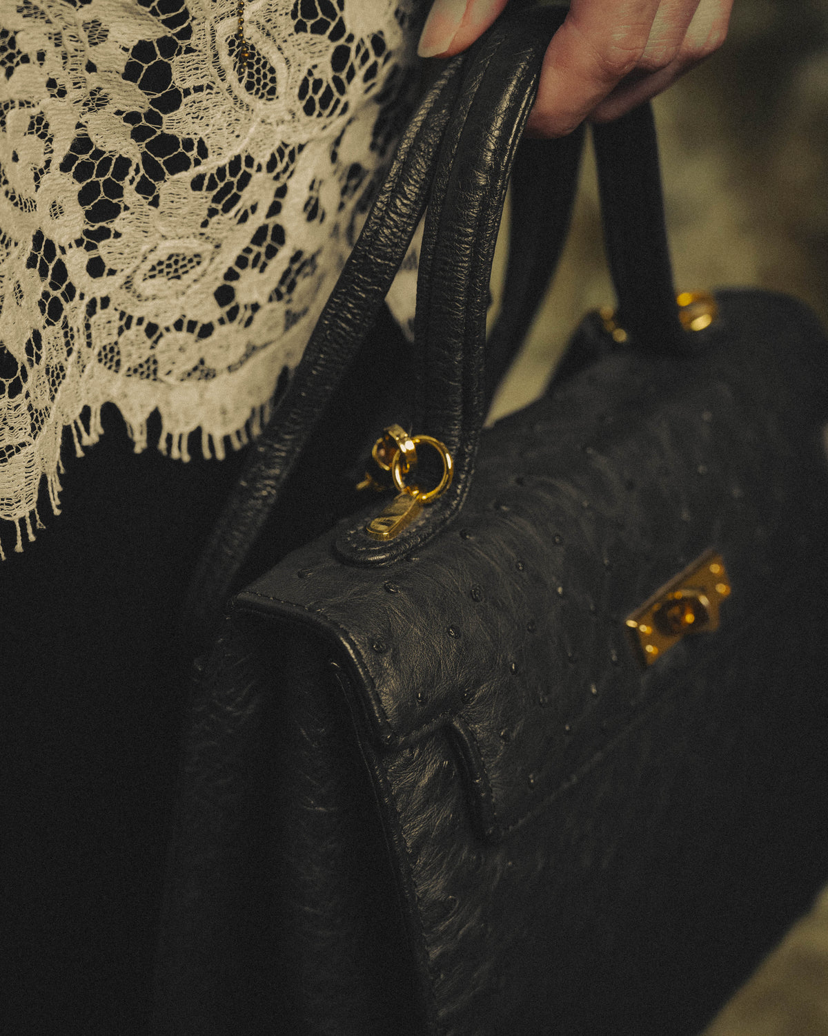 -SPECIAL- "Balenciaga" 90's-00's Ostrich leather structured top handle bag