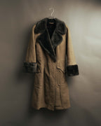 “LOEWE” 70’s-early 90’s Suede shearling belted long coat