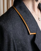 "HERMES" Vintage leather piping design belted tailored jacket