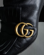 "GUCCI" Leather gg fringe heeled ankle boots