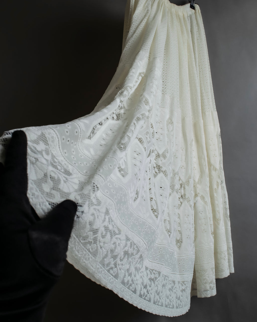 "YOHJI YAMAMOTO" 1992SS eyelet cutwork lace design long skirt