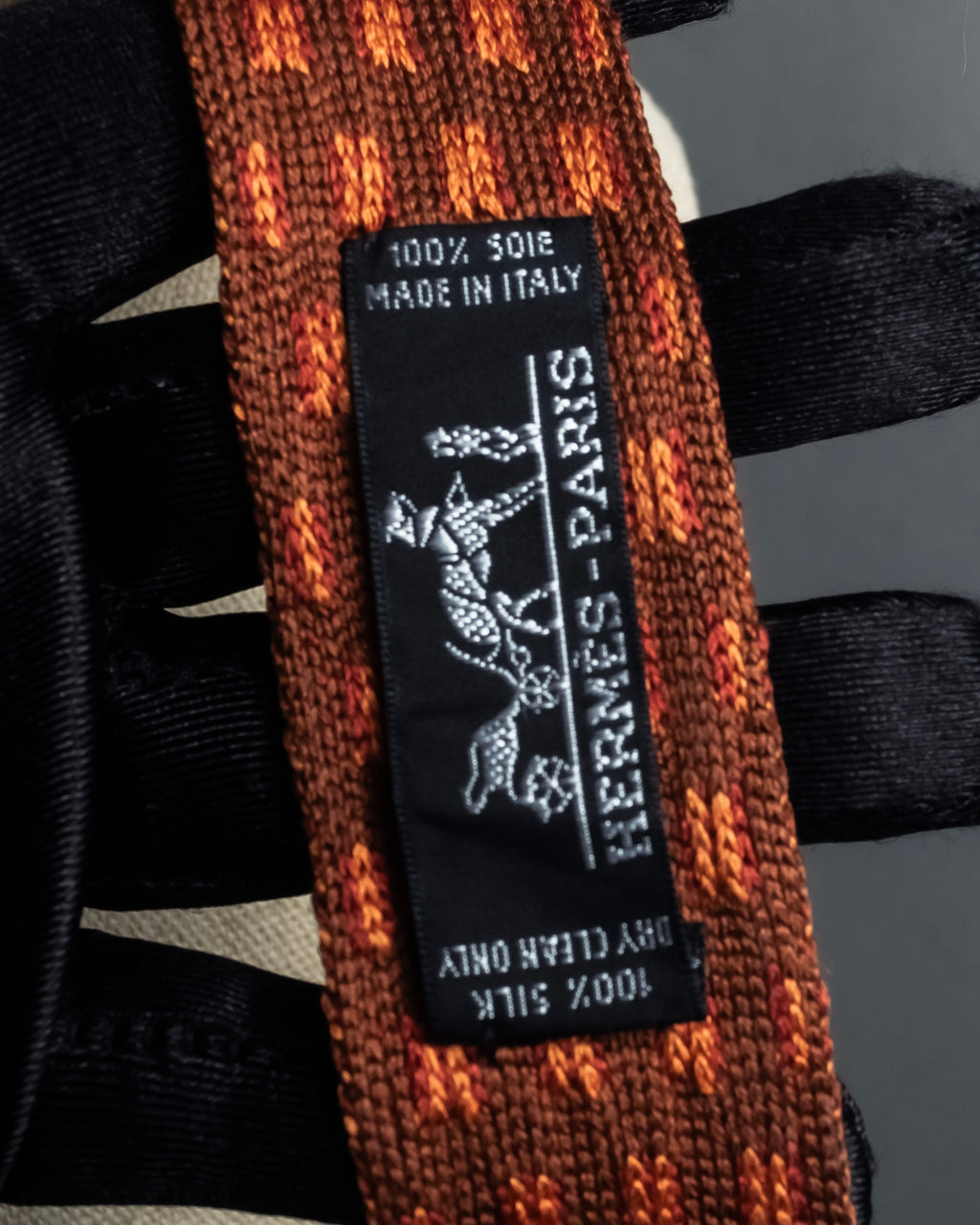 "HERMES" Mosaic dot knit silk neck tie
