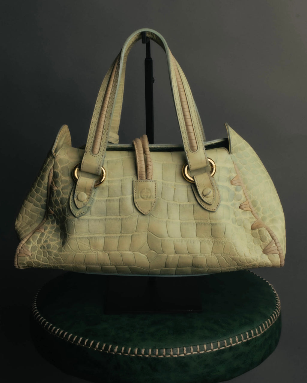 "GIORGIO ARMANI" 00's Crocodile-embossed leather tassel handbag