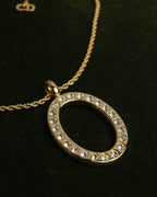 "Christian Dior" 80's-00's Rhinestone oval pendant necklace