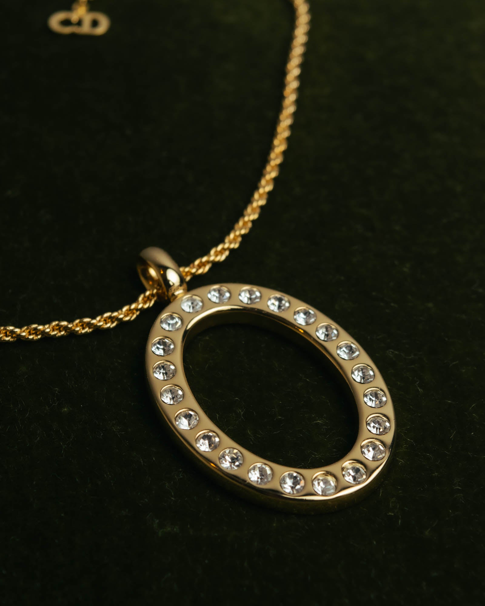 "Christian Dior" 80's-00's Rhinestone oval pendant necklace