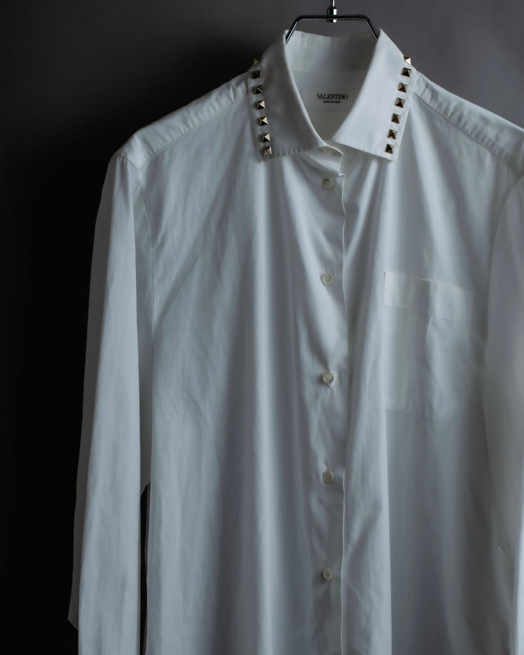 "VALENTINO" Stud detail collar white cotton shirt