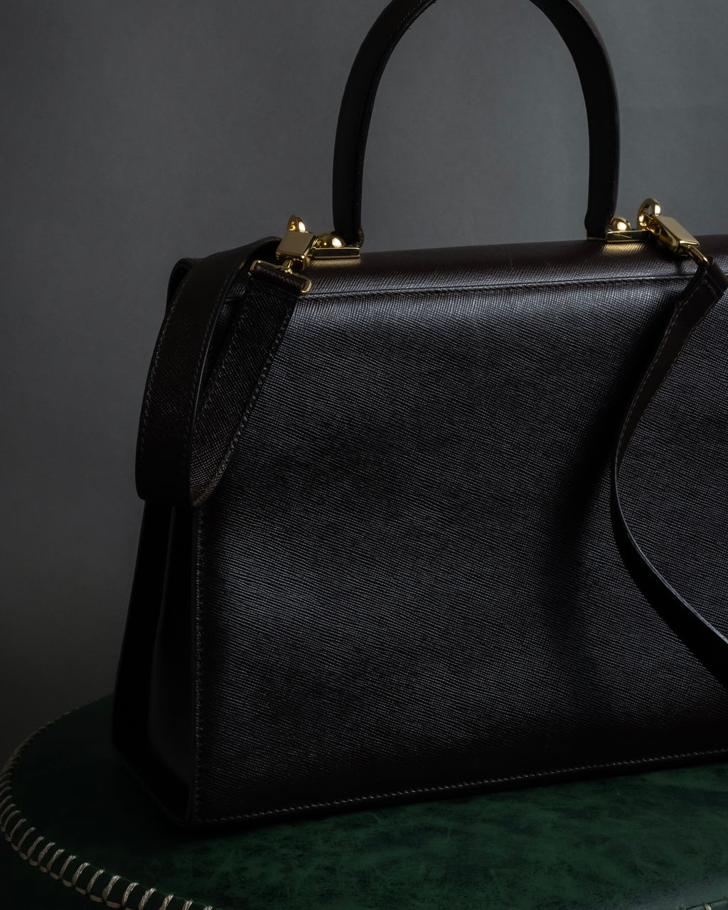 "Salvatore Ferragamo" Structured Gancini 2way dark brown leather bag