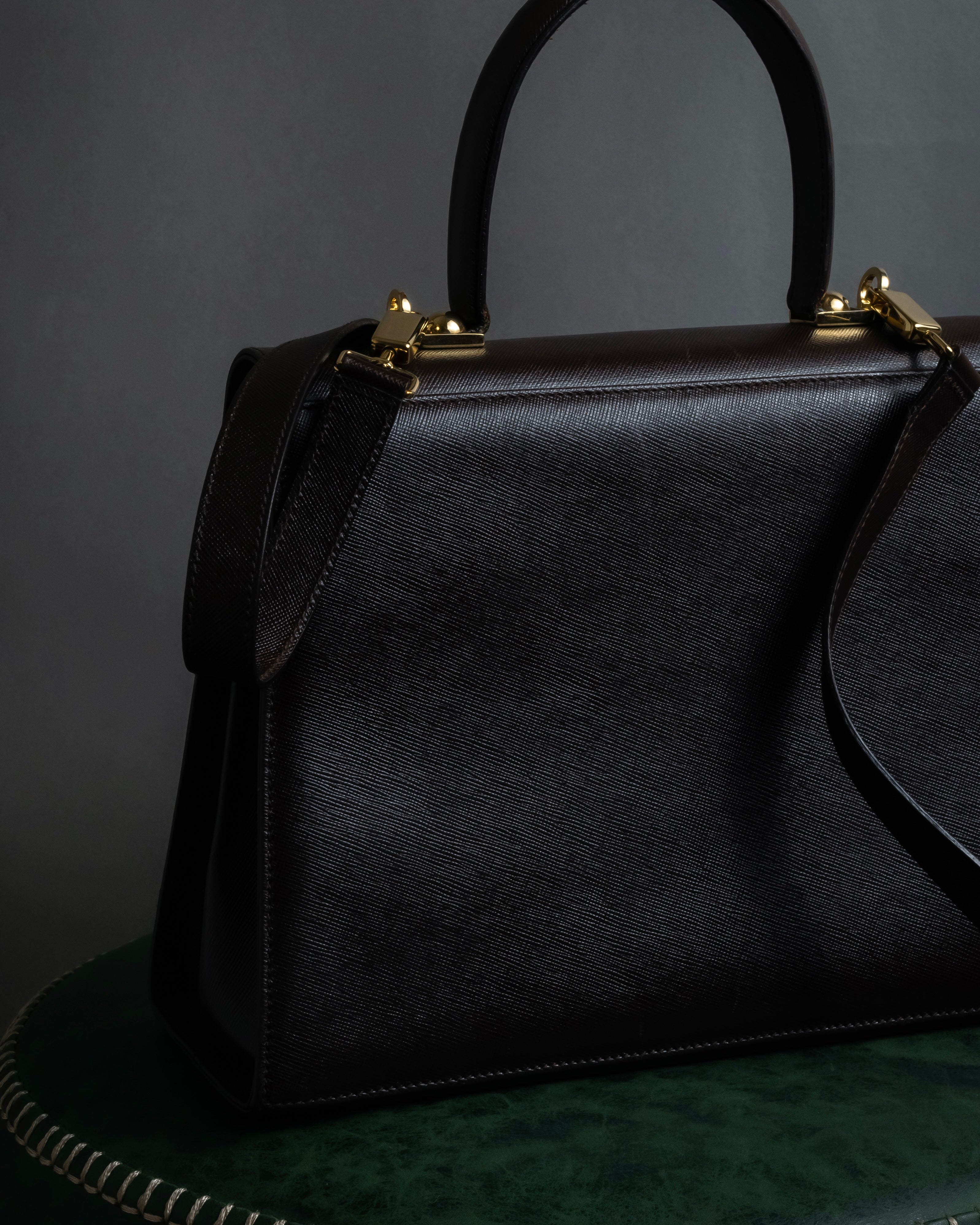 "Salvatore Ferragamo" Structured Gancini 2way dark brown leather bag