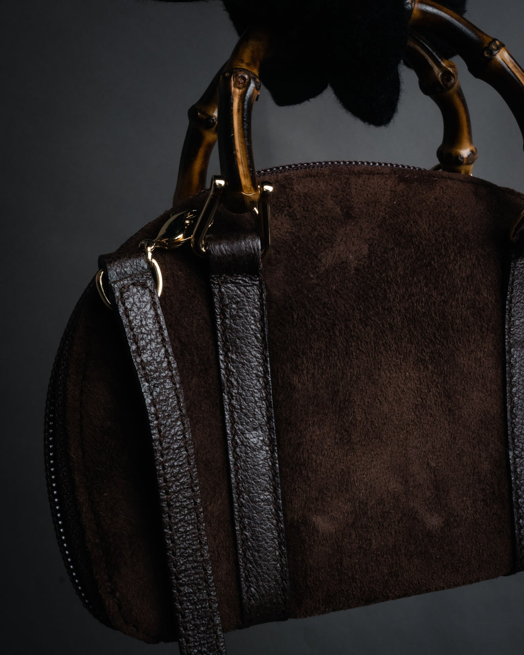 -SPECIAL- “GUCCI” 90’s bamboo handle suede half moon bag