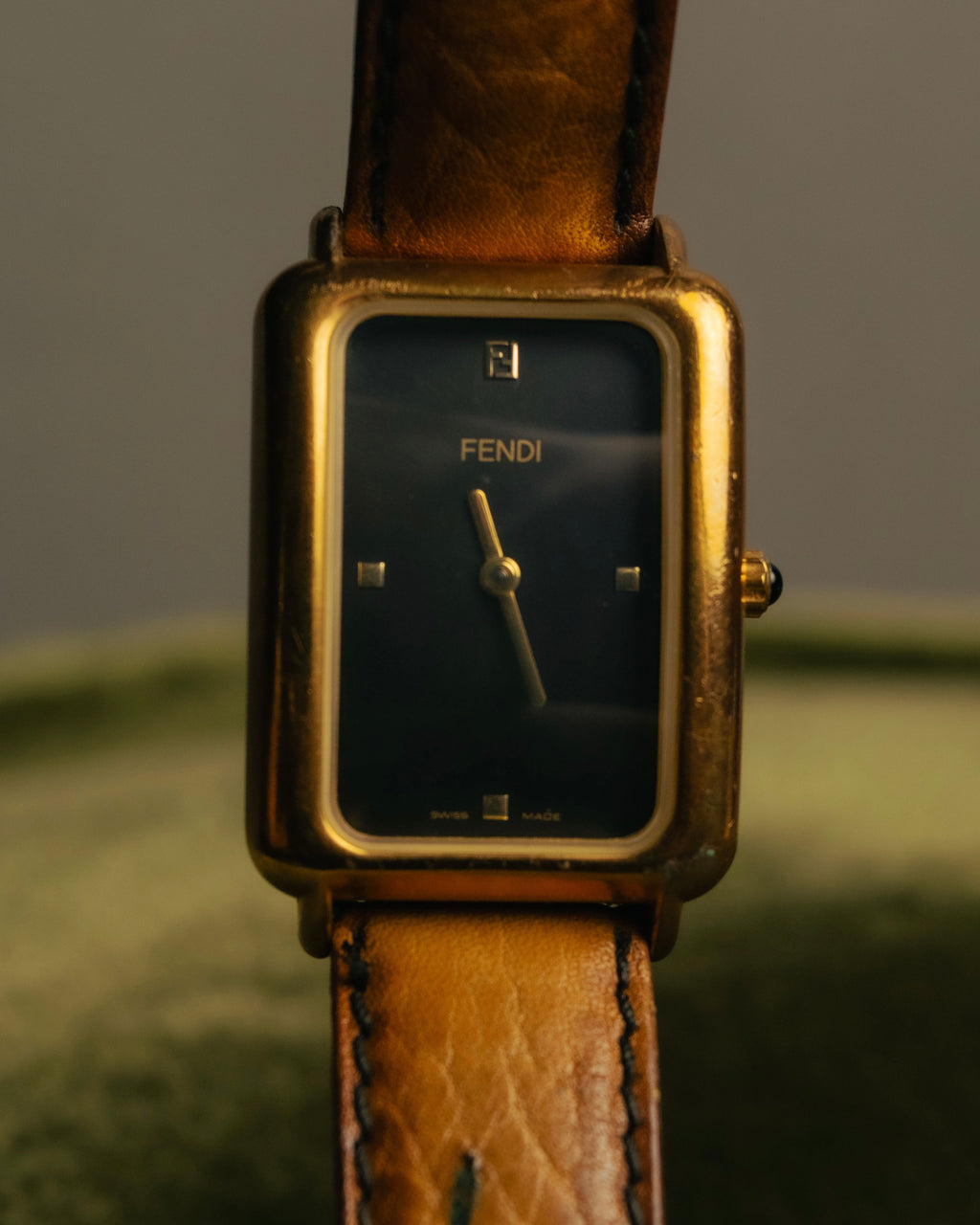 “FENDI” 80’s-90’s Rectangular quartz leather watch